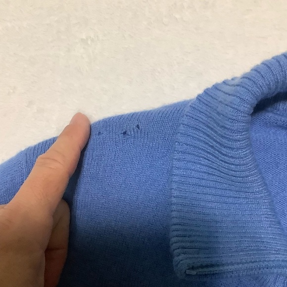 L.L. Bean 100% Cashmere Full-zip Sweater Sz Large Sky Blue - Picture 8 of 10